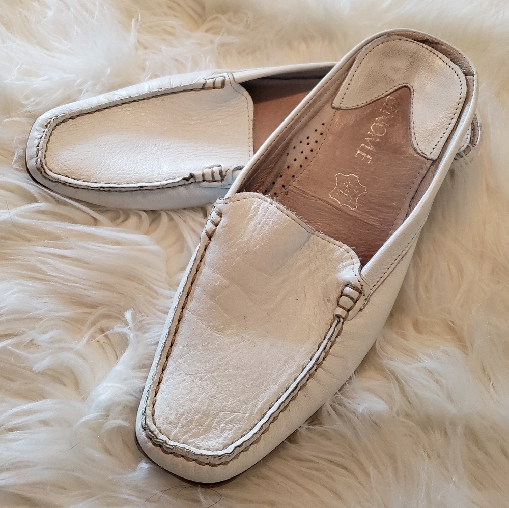 Binome Vintage White Leather Loafer Slide